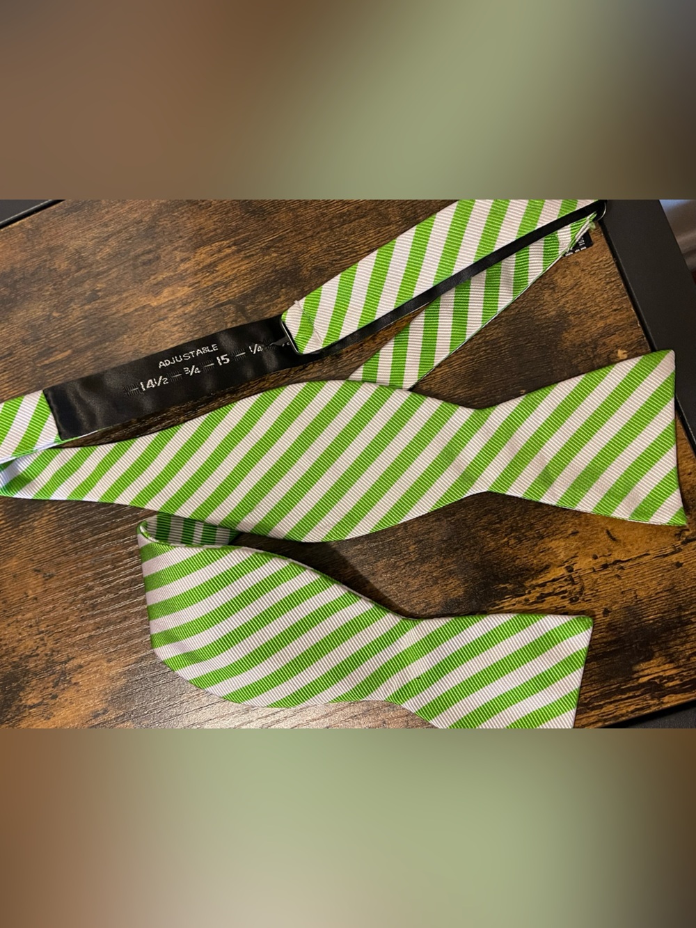 Green and White Striped Self-Tie Bow Tie - Unbranded